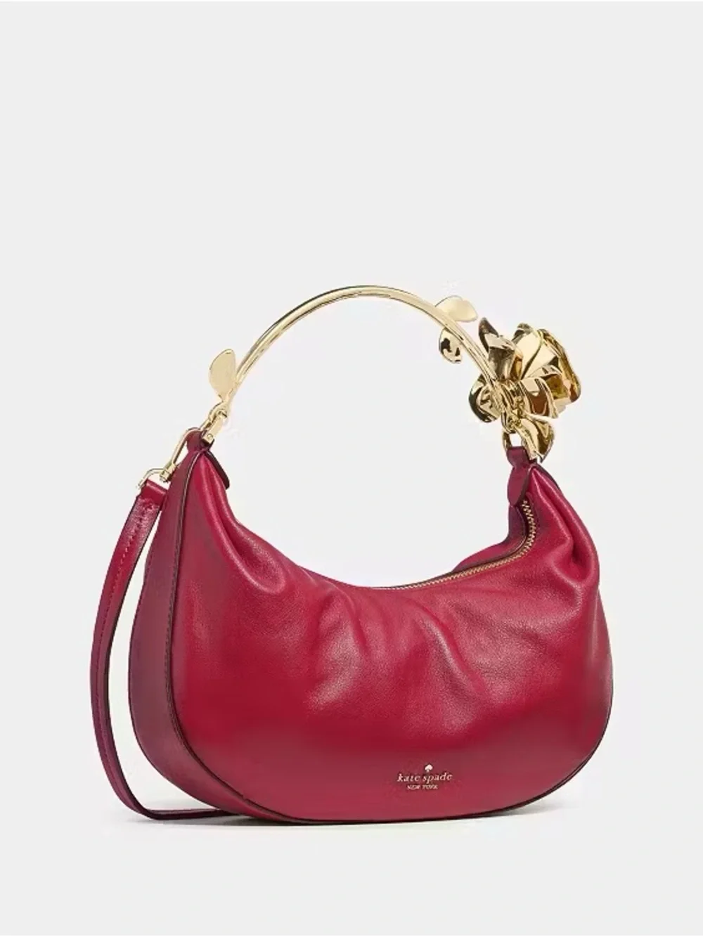 ♠️Kate spade New York Selene Gold Metal 3D Floral Handle Bag, Red Jam NWT